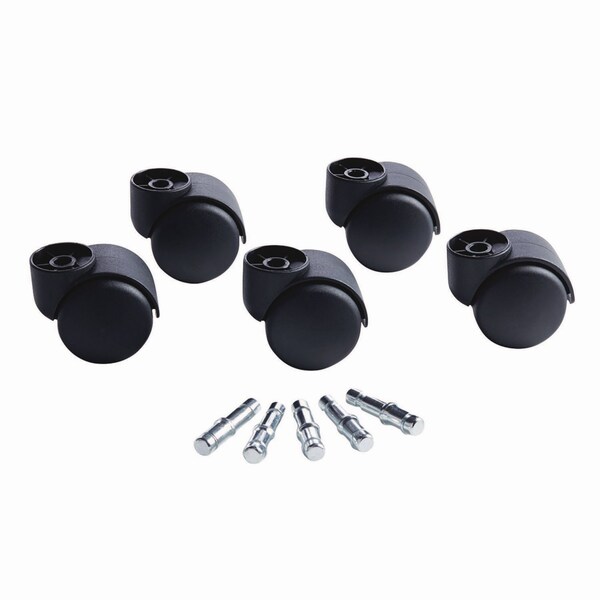 Master Caster Futura Hard-Wheel Casters, 0.44" x 0.88" Grip Ring Type B Stems, 2.19" Nylon Wheels, Black, PK5 - 23618