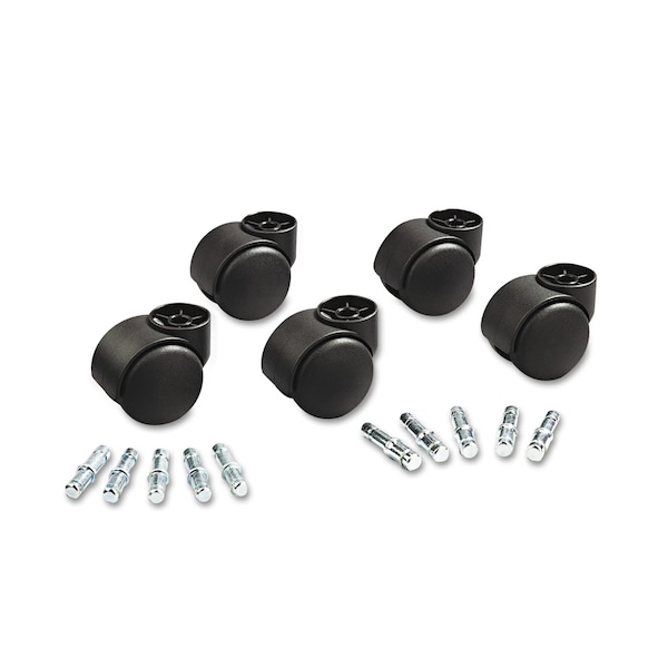 Master Caster Futura Hard-Wheel Casters, 0.44" x 0.88" Grip Ring Type B Stems, 2.19" Nylon Wheels, Black, PK5 - 23618