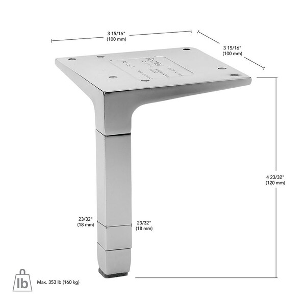 Richelieu Design Furniture Leg, 4 23/32 in (120 mm), Aluminum - 26120810