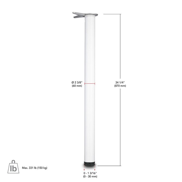 Richelieu Adjustable Table Leg, 34 1/4 in (870 mm), Chrome - 615870140