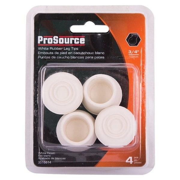 Prosource Furniture Leg Tip, Round, Rubber, White, 1-1/8 in H - FE-50643-PS