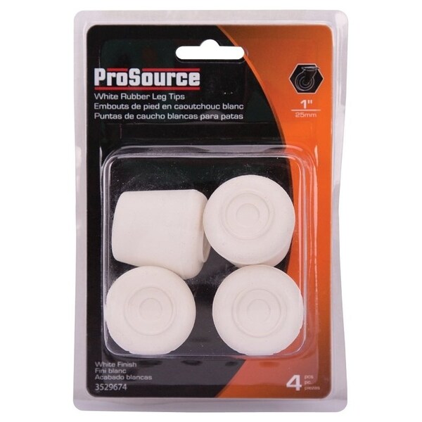 Prosource Furniture Leg Tip, Round, Rubber, White, 1 in Dia, 1-1/2 in H - FE-50645-PS