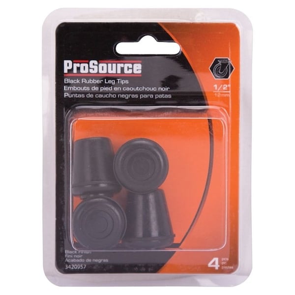 Prosource Furniture Leg Tip, Round, Rubber, Black, 1/2 in Dia, 1-1/8 in H - FE-50632-PS