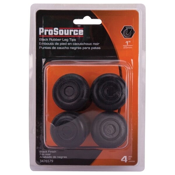 Prosource Furniture Leg Tip, Round, Rubber, Black, 1 in Dia, 1-1/2 in H - FE-50636-PS