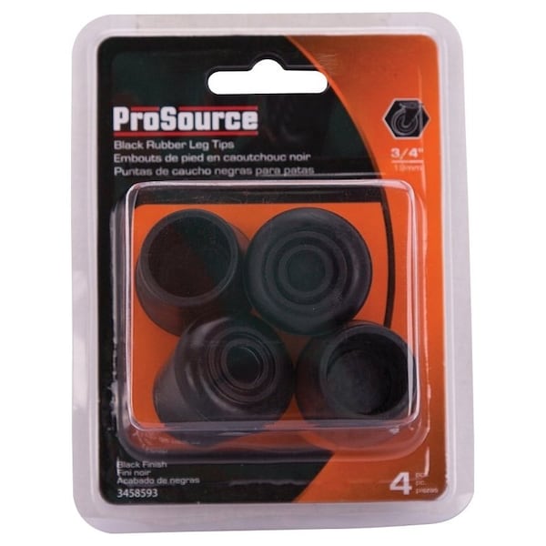 Prosource Furniture Leg Tip, Round, Rubber, Black, 3/4 in Dia, 1-1/8 in H - FE-50634-PS