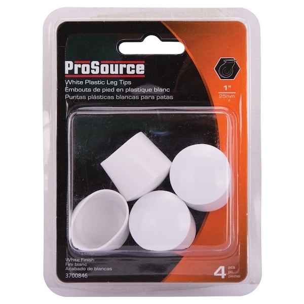 Prosource Furniture Leg Tip, Round, Plastic, White, 1 in Dia, 1 in H - FE-50615-PS