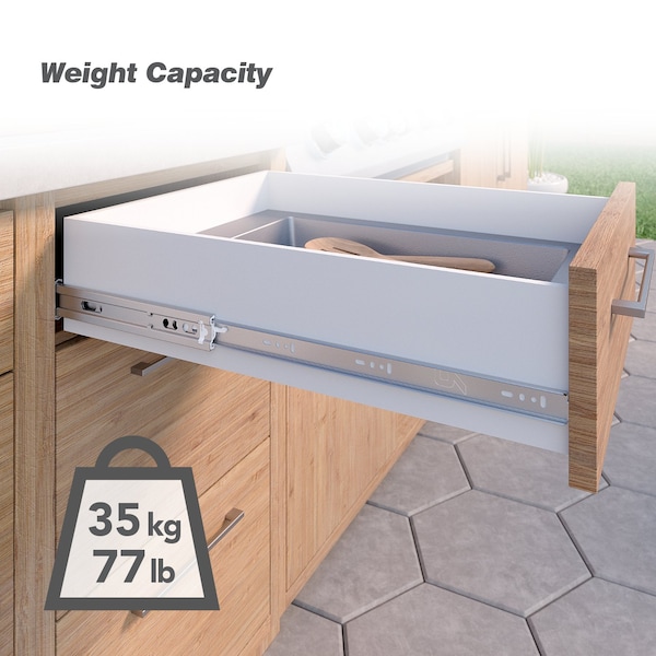 Richelieu 20-in 500 mm Full Extension Ball Bearing Slides, Soft Close, Frameless Cabinet, 77 lb, Pair - TU304SC170500