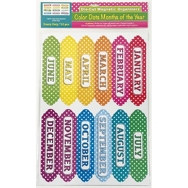 Ashley Die-Cut Magnetic Organizers, Months of the Year, Color Dots Pattern - 19024