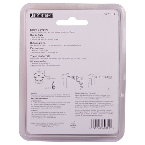 Prosource Furniture Bumper Pad, 1 in, Dome, Rubber - FE-S519-PS