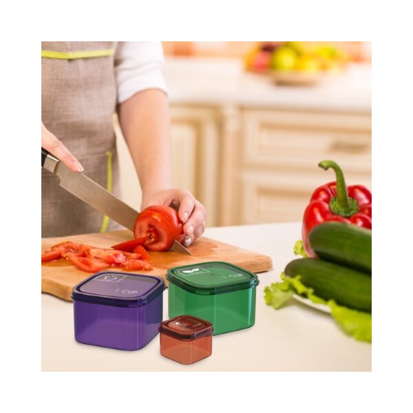 Hastings Home Portion Control Containers, 7-piece Color Food Storage Set for Meal Prep, Microwave/Freezer Safe - 769639HGO
