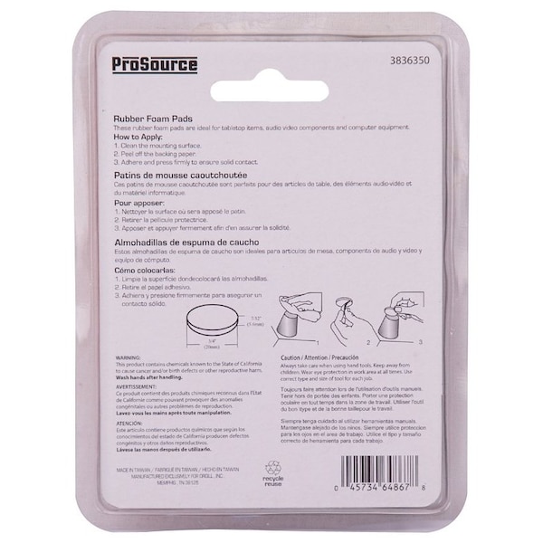 Prosource Furniture Pad, SBR, Black, 3/4 in Dia, 7/32 in Thick, Round - FE-50720-PS