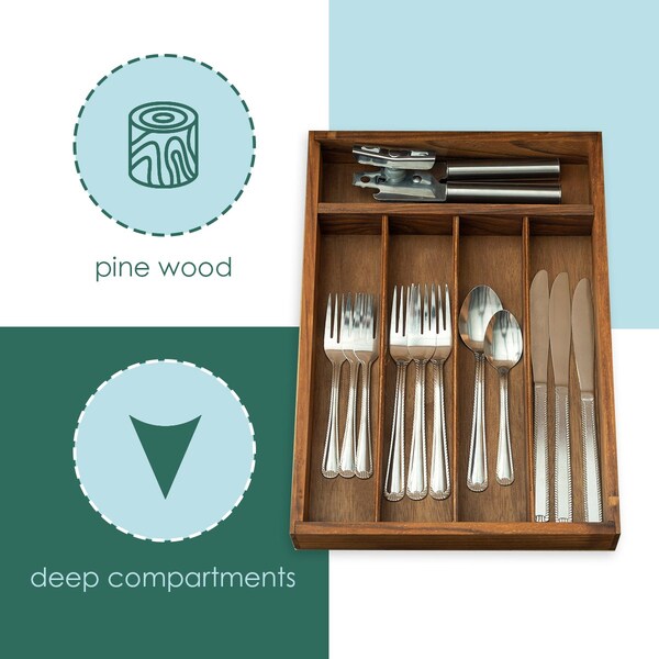 Home Basics Home Basics Natural Pine 5 Compartment Cutlery Organizer Tray - ZOR96227