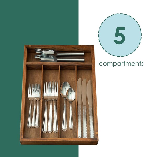 Home Basics Home Basics Natural Pine 5 Compartment Cutlery Organizer Tray - ZOR96227