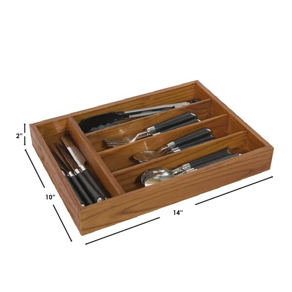 Home Basics Home Basics Natural Pine 5 Compartment Cutlery Organizer Tray - ZOR96227