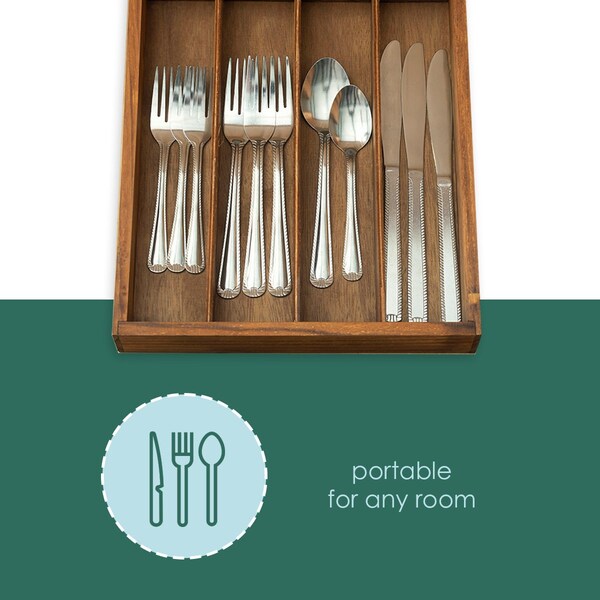Home Basics Home Basics Natural Pine 5 Compartment Cutlery Organizer Tray - ZOR96227