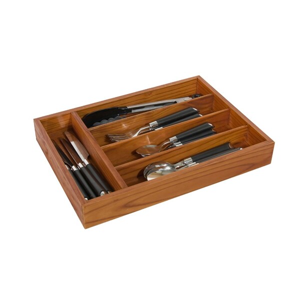 Home Basics Home Basics Natural Pine 5 Compartment Cutlery Organizer Tray - ZOR96227