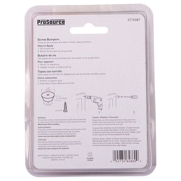 Prosource Furniture Bumper Pad, 7/8 in, Dome, Rubber - FE-S518-PS