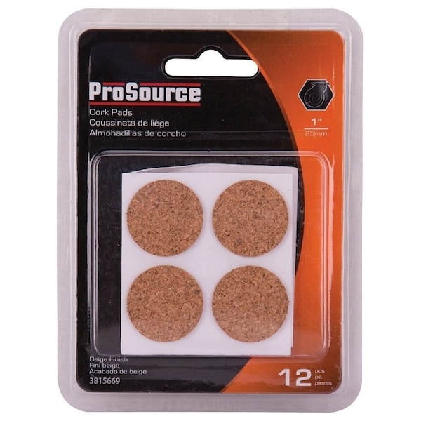 Prosource Furniture Pad, Cork, Brown, 1 in Dia, 5/64 in Thick, Round - FE-50702-PS