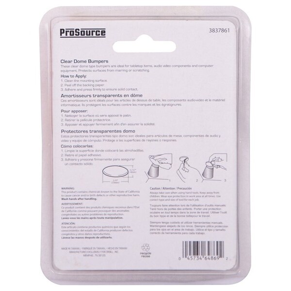 Prosource Furniture Bumper Pad, Polyurethane, Clear, 3/8 in Dia, 5/32 in Thick, Dome - FE-S402-PS