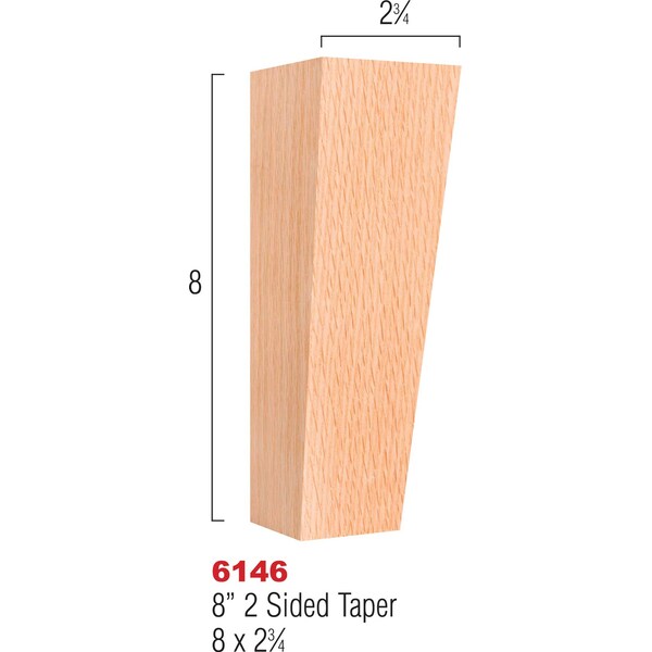 Osborne Wood Products 8 x 2 3/4 Two Sided Taper Leg in Hard Maple - 6146HM