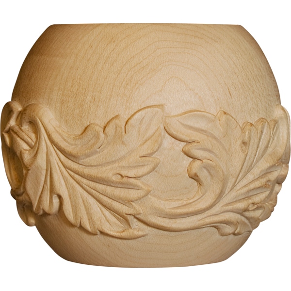 Osborne Wood Products 3 5/8 x 4 x 4 Acanthus Leaf Round Bun Foot in Rubberwood (p - 4004RW