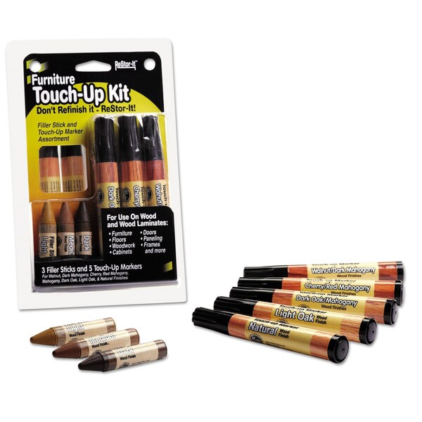 Master Caster ReStor-It Furniture Touch-Up Kit with 5 Woodgrain Markers, 3 Filler Sticks, 4.25 x 0.38 x 6.75 - 18000