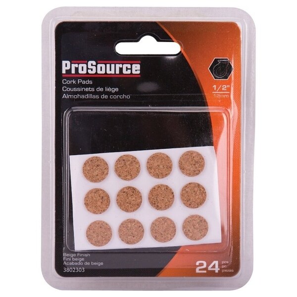 Prosource Furniture Pad, Cork, Wood, 1/2 in Dia, 5/64 in Thick, Round - FE-50700-PS