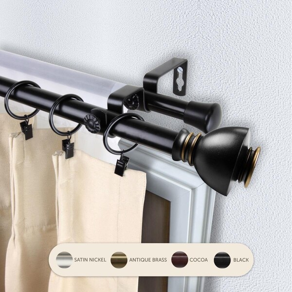 Central Design 0.8125 in. Kingsly Double Curtain Rod with 28 to 48 in. Extension, Black - 4786-282