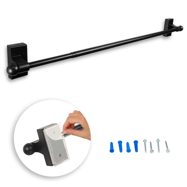 Central Design 0.4375 in. Self-Adhesive or Wall Mounted Rod for 17 to 30 in. Windows, Black - ADH-12