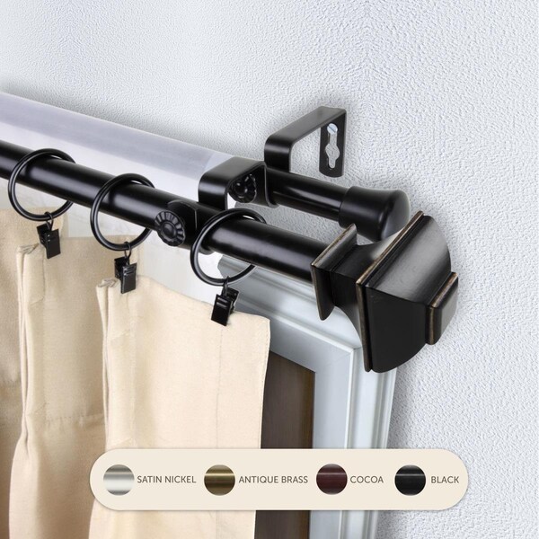 Central Design 0.8125 in. Vicky Double Curtain Rod with 28 to 48 in. Extension, Black - 4782-282