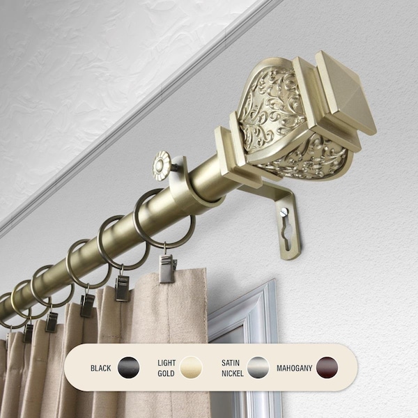 Central Design 1 in. Harrison Curtain Rod with 28 to 48 in. Extension, Light Gold - 100-14-283