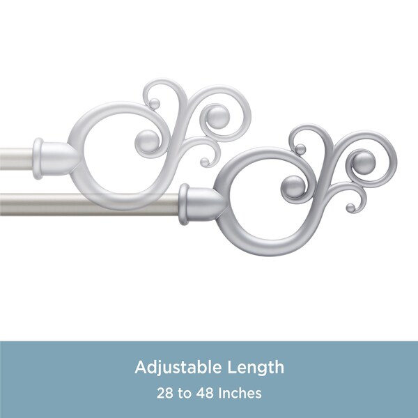 Kenney Mfg Kenney Valencia 5/8 in Standard Decorative Window Curtain Rod, 28-48, Satin Nickel - KN65400