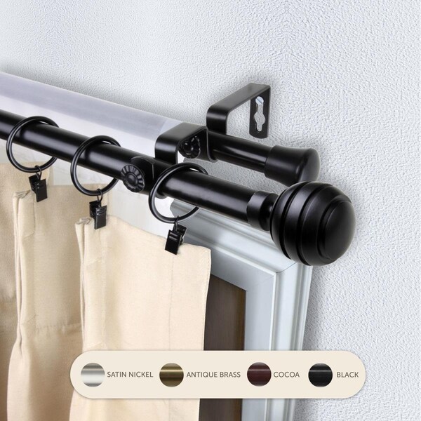 Kd Encimera 0.8125 in. Louise Double Curtain Rod with 48 to 84 in. Extension, Black - KD3726003