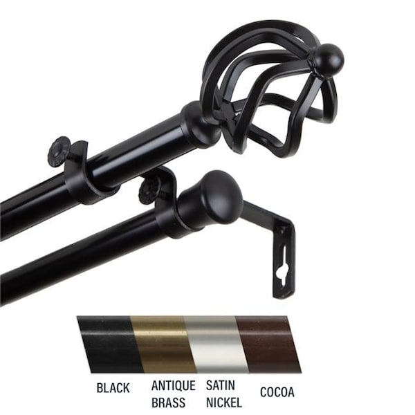 Central Design Central Design 4742-662 Giro 0.81 in. Double Curtain Rod; 66-120 in. - Black - 4742-662