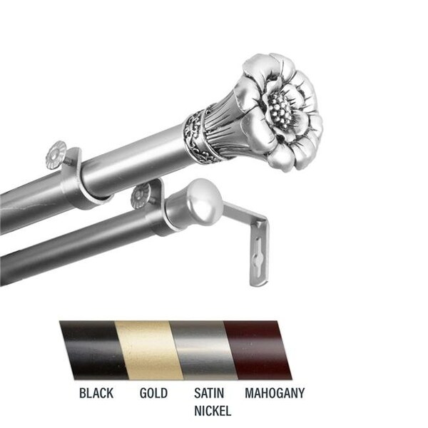 Central Design Central Design 100-02-285-D Flora 1 in. Double Curtain Rod; 28-48 in. - Satin Nickel - 100-02-285-D