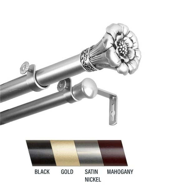 Central Design Central Design 100-02-995-D Flora 1 in. Double Curtain Rod; 120-170 in. - Satin Nickel - 100-02-995-D