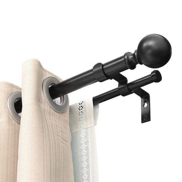 Utopia Alley 48 to 86 in. Window Treatment Telescoping Double Curtain Rod Set with Classic Cap, Black - DD154Z
