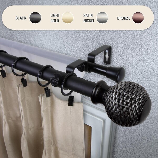 Kd Encimera 1 in. Wicker Double Curtain Rod with 28 to 48 in. Extension, Black - KD3726072