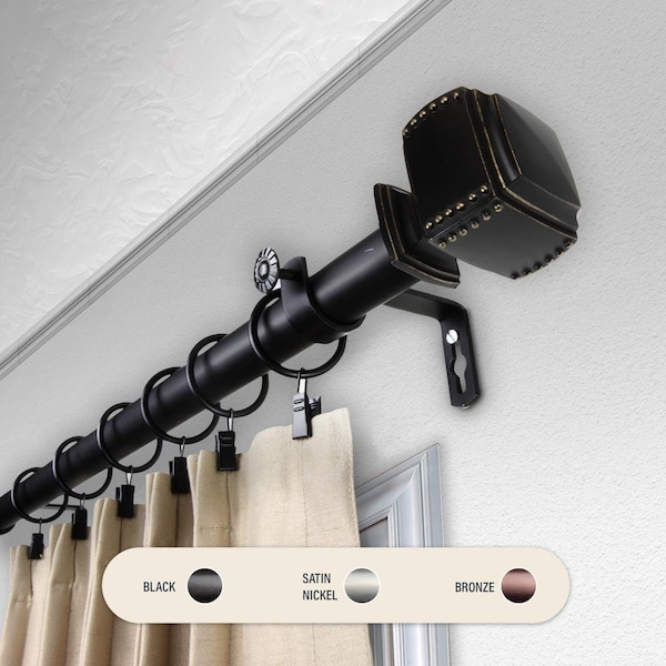 Central Design 1 in. Studded Curtain Rod with 66 to 120 in. Extension, Black - 100-27-662