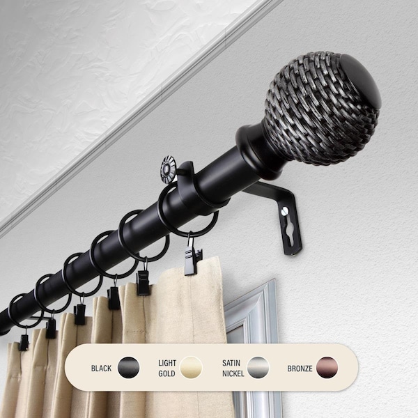Kd Encimera 1 in. Wicker Curtain Rod with 66 to 120 in. Extension, Black - KD3726076