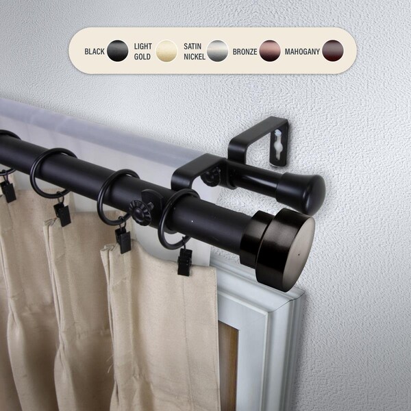 Central Design 1 in. Cover Double Curtain Rod with 66 to 120 in. Extension, Black - 100-37-662-D