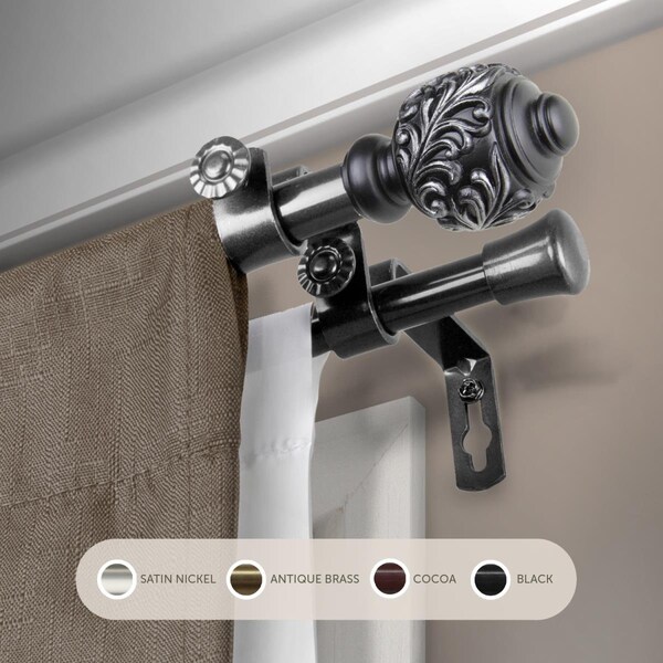 Central Design 0.625 in. Aria Double Curtain Rod with 48 to 84 in. Extension, Black - 5709-482D