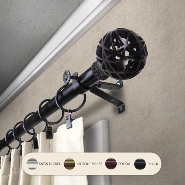 Central Design 0.8125 in. Arabella Curtain Rod with 48 to 84 in. Extension, Black - 4888-482