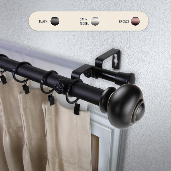 Kd Encimera 1 in. Dani Double Curtain Rod with 28 to 48 in. Extension, Black - KD3739927