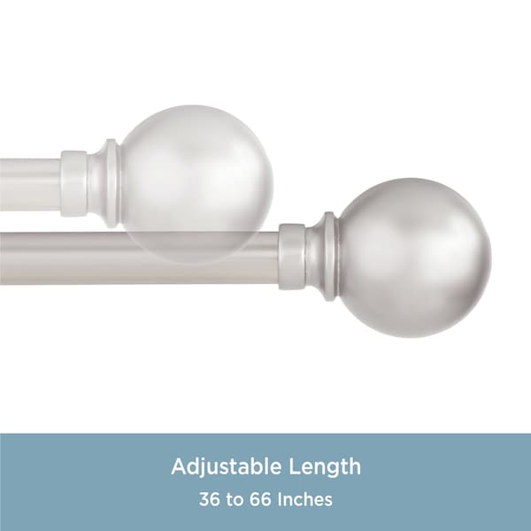 Kenney Mfg Kenney Mercer 3/4" Standard Decorative Window Curtain Rod, 36-66", Brushed Nickel - KN80102NP