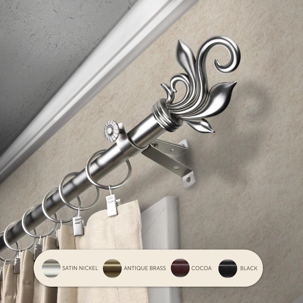 Central Design 0.8125 in. Giles Curtain Rod with 66 to 120 in. Extension, Satin Nickel - 4874-665