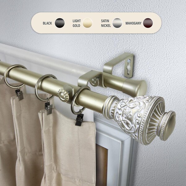 Central Design 1 in. Ron Double Curtain Rod with 28 to 48 in. Extension, Light Gold - 100-09-283-D