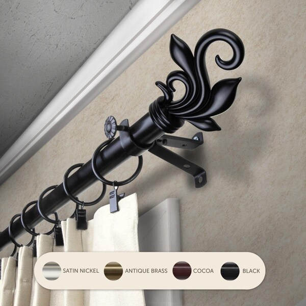 Central Design 0.8125 in. Giles Curtain Rod with 120 to 170 in. Extension, Black - 4874-992
