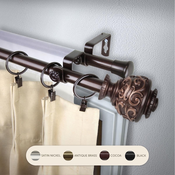Central Design 0.8125 in. Harmony Double Curtain Rod with 28 to 48 in. Extension, Cocoa - 4789-287