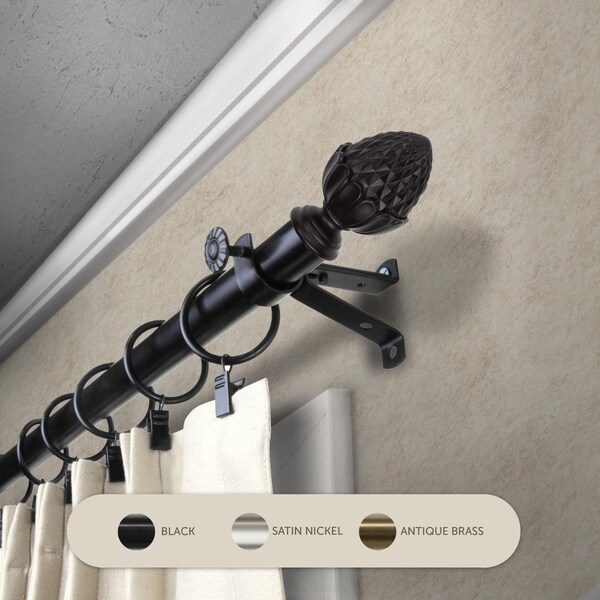 Central Design 0.8125 in. Opal Curtain Rod with 66 to 120 in. Extension, Black - 4867-662